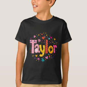 Girl Taylor First Name Personalized Groovy 80s Pin T-Shirt