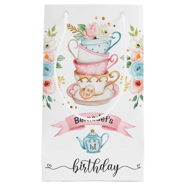 Girl Tea Party Birthday Small Gift Bag (Front)
