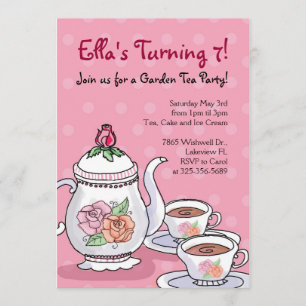 Girl Tea Party Themed Birthday Invitations