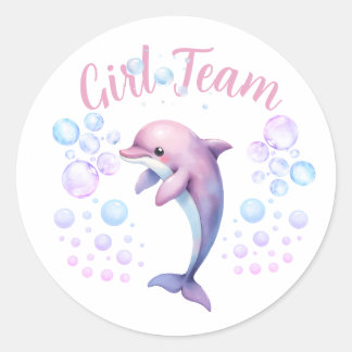 Girl Team Ocean Gender Reveal  Classic Round Sticker