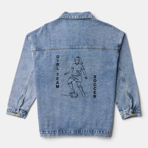 Girl Team Soccer Minimalist Line Art Fine Art 3  Denim Jacket