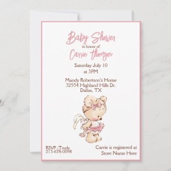 Girl Teddy Baby Shower Invitation by Hannahscloset at Zazzle