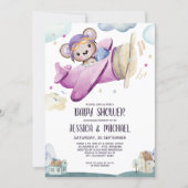 Girl Teddy Bear Airplane Baby Shower Invitation (Front)