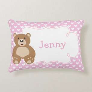 Girl Teddy Bear and Hearts Accent Pillow