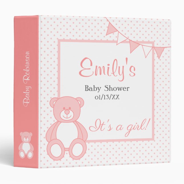 Girl Teddy Bear Baby Album Binder (Front/Spine)