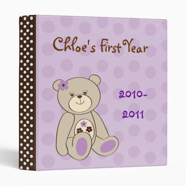 Girl Teddy Bear Baby Photo Album Scrapbook 3 Ring Binder (Front/Spine)