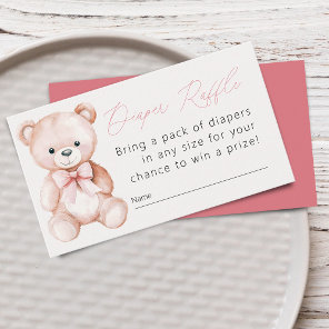 Girl Teddy Bear Baby Shower Diaper Raffle Enclosure Card
