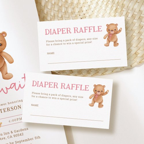 Girl Teddy Bear Baby Shower Diaper Raffle Ticket Enclosure Card