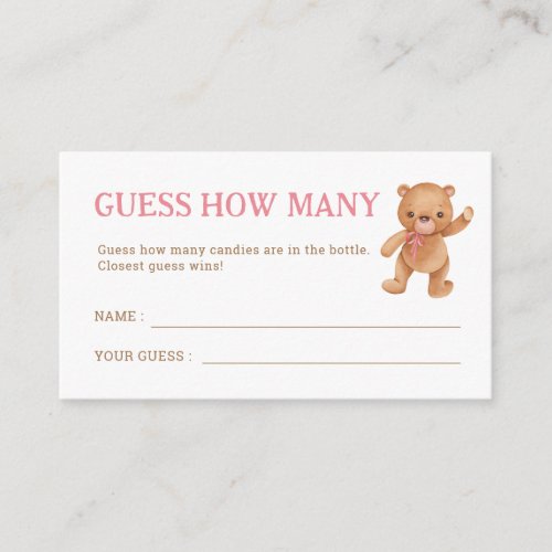 Girl Teddy Bear Baby Shower Guess How Many Enclosure Card