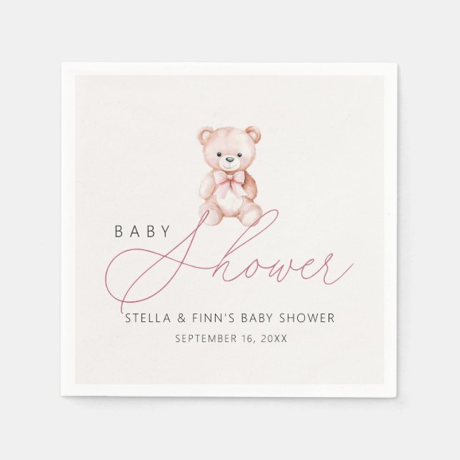 Girl Teddy Bear Baby Shower Paper Napkins (Front)