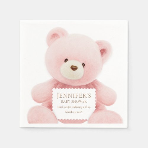 Girl Teddy Bear Baby Shower Paper Napkins