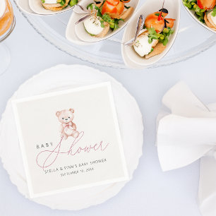 Girl Teddy Bear Baby Shower Paper Napkins