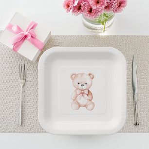 Girl Teddy Bear Baby Shower Paper Plates