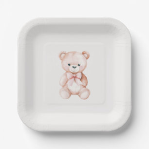 Girl Teddy Bear Baby Shower Paper Plates