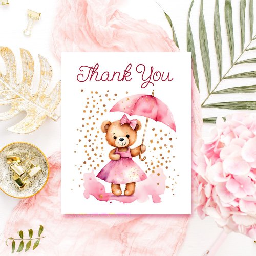 Girl teddy bear baby shower thank you card