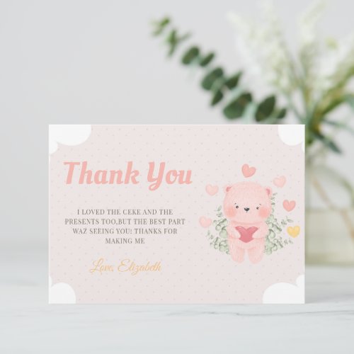 Girl Teddy Bear Baby Shower Thank You Card