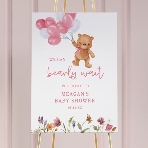 Girl Teddy Bear Baby Shower Welcome Sign