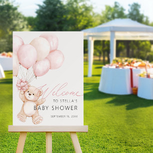 Girl Teddy Bear Balloon Pink Baby Shower Welcome Foam Board