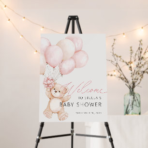 Girl Teddy Bear Balloon Pink Baby Shower Welcome Foam Board