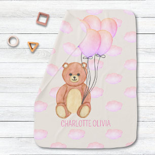 Girl Teddy Bear Balloons Baby Blanket
