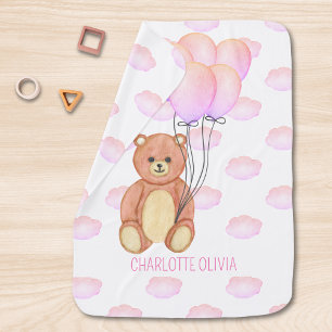 Girl Teddy Bear Balloons Baby Blanket