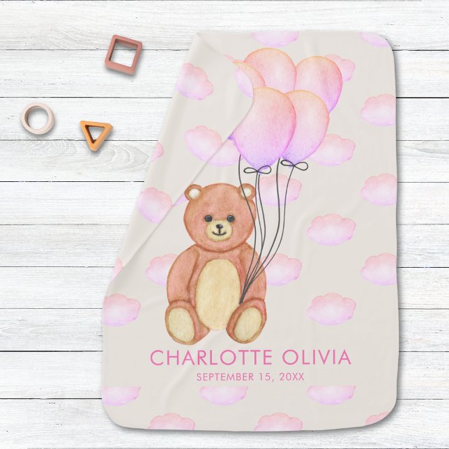 Girl Teddy Bear Balloons Baby Blanket (Creator Uploaded)