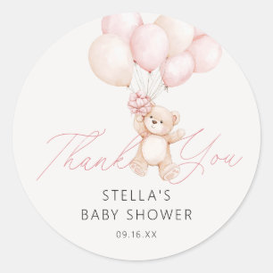 Girl Teddy Bear Balloons Baby Shower Classic Round Sticker