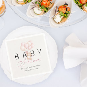 Girl Teddy Bear Balloons Baby Shower Paper Napkins
