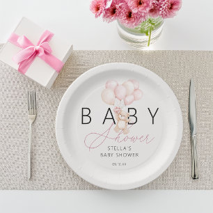 Girl Teddy Bear Balloons Baby Shower Paper Plates