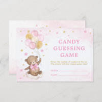 Girl Teddy Bear Balloons Candy Guessing Game Card
