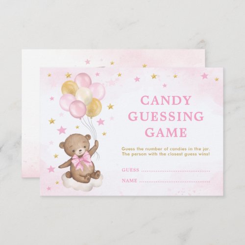 Girl Teddy Bear Balloons Candy Guessing Game Card 