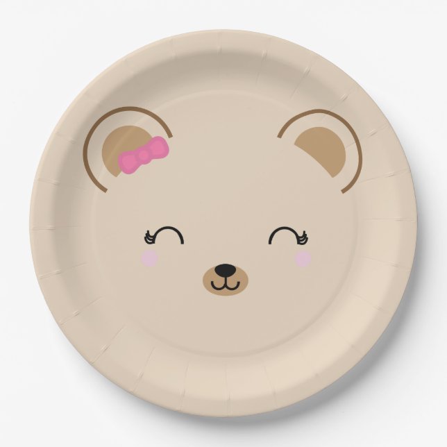 girl teddy bear BIRTHDAY PARTY pink Paper Plates (Front)