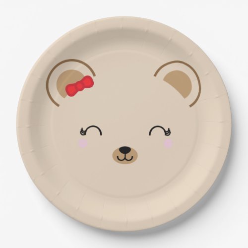 girl teddy bear BIRTHDAY PARTY red Paper Plates