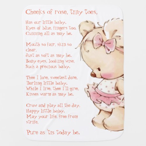 Girl Teddy Bear Cheeks of Rose Song Baby Blanket