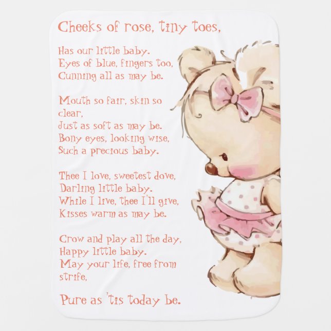 Girl Teddy Bear, Cheeks of Rose Song Baby Blanket (Front)