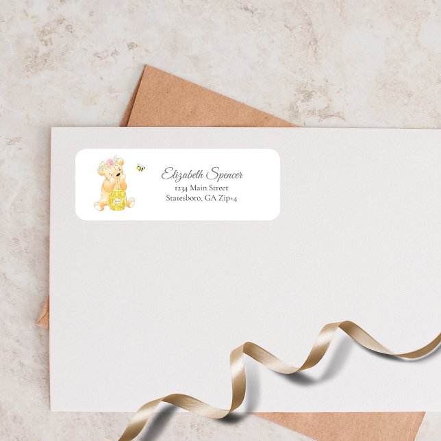 Girl Teddy Bear Honey Bee Return Address Label (Creator Uploaded)