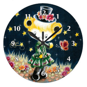 Girl Teddy Bear In A Top Hat Large Clock