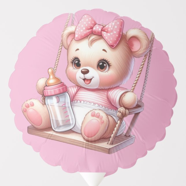 Girl Teddy Bear On A Swing  Balloon (Front)