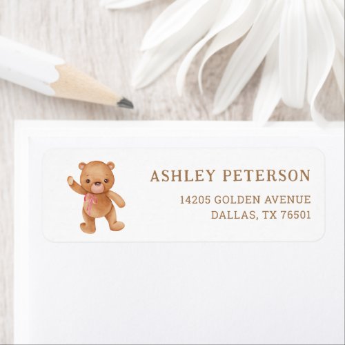 Girl Teddy Bear Party Return Address Label