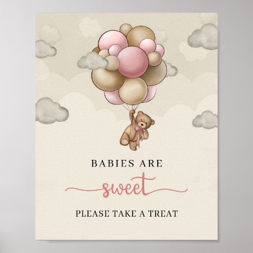 Girl teddy bear pink balloon babies are sweet Sign