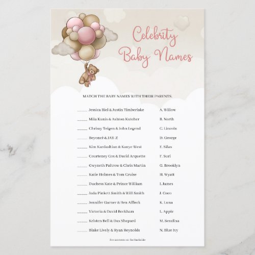 Girl teddy bear pink balloons Celebrity Baby Names