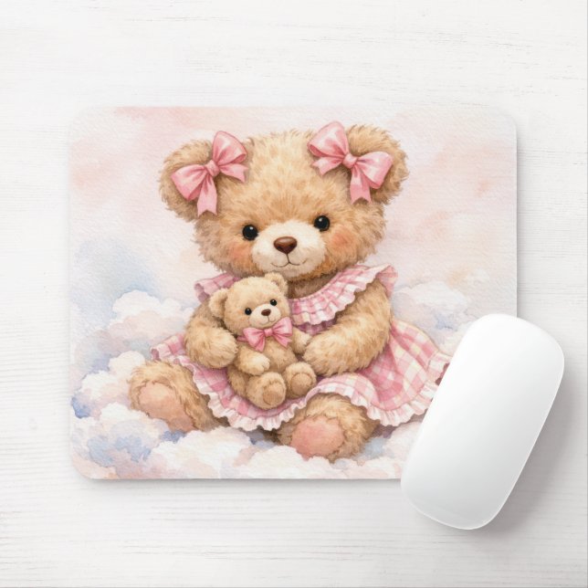 Girl Teddy Bear Sitting on a Cloud Mouse Pad (With Mouse)