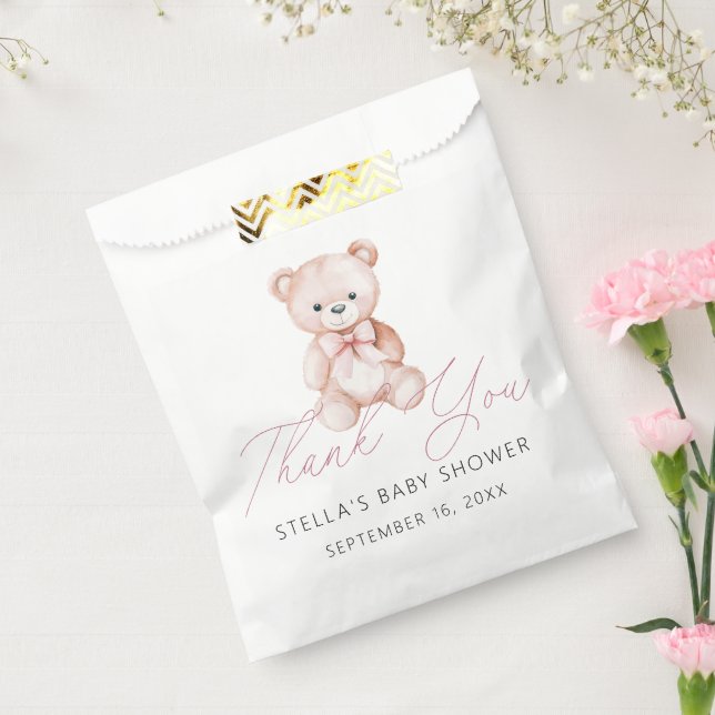 Girl Teddy Bear Thank You Baby Shower Favor Bag (Sealed)