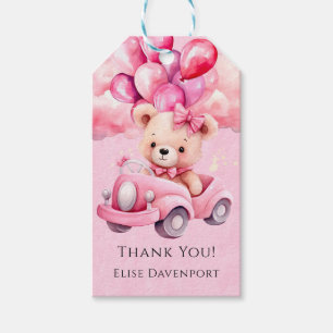 Girl Teddy Bear Vintage Car Baby Shower Thank You Gift Tags