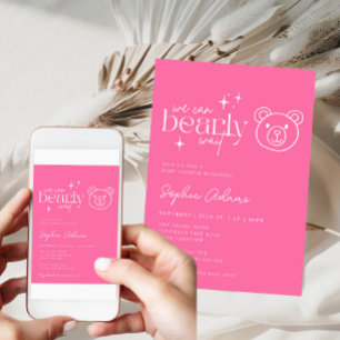 Girl Teddy Bear We Can Bearly Wait Baby Shower Invitation