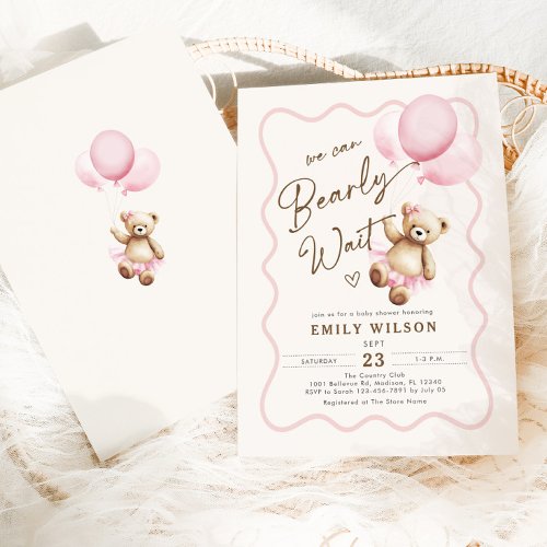 Girl Teddy Bear We Can Bearly Wait Baby Shower