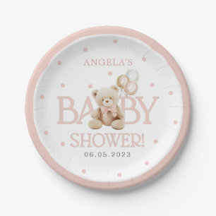 Girl Teddy Bear We Can Bearly Wait Baby Shower Paper Plates