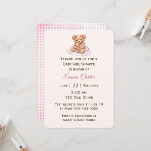 Girl Teddy Bear with Baby Invitation