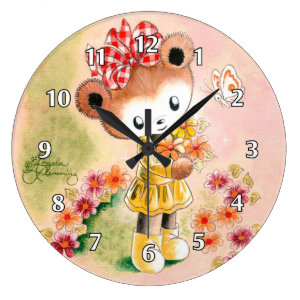 Girl Teddy Bear With Bouquet Large Clock