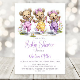 Girl Teddy Bears Wearing Polka Dot Overalls Invitation